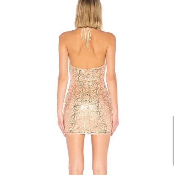 NWT ABOUT US x REVOLVE Jane Nude Sequin Halter Mini Dress, Size XS - Picture 3 of 6